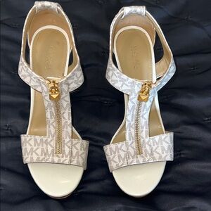 Michael Kors Monogram Sandals with Gold Zipper